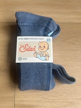 Kids Retro Ribbed Footless Tights - Blue